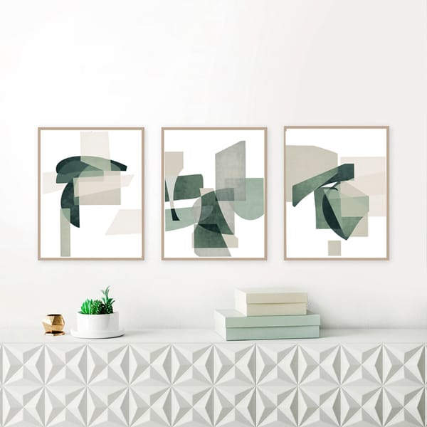 Green Abstract Art Geometric Print Set Of 3 Prints Modern Ar - Inspire ...