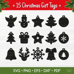 15 Christmas Gift Tags SVG Cut Files, Christmas Printable Gift Tags Bundle SVG PNG DXF EPS PDF