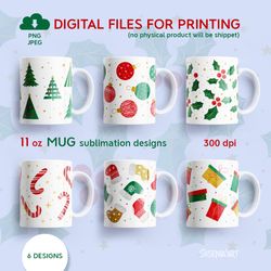merry christmas bundle, 11 oz mug sublimation designs with christmas ornaments, png jpeg digital download
