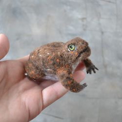 Needle felted blunt headed burrowing frog figurine Wool miniature animal totem Handmade sculpture