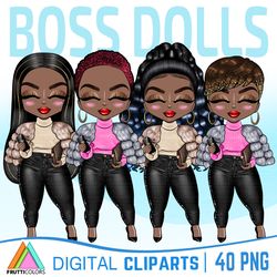 Boss Girl Clipart Bundle - Winter Girl Clipart, African American Dolls PNG, Afro Queen PNG, Boss Babe PNG