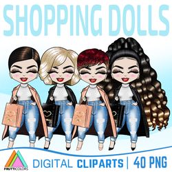 Shopping Girl Clipart Bundle - Autumn Fashion Dolls Clipart, Shopagolic PNG Digital Stickers, Planner Girl Clipart