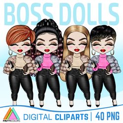 Boss Girl Clipart Bundle - Winter Girl Clipart, Fashion Cute Dolls PNG, Boss Babe, Fur Coat Clipart, Glam Girl PNG
