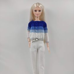 Barbie doll clothes blue white sweater