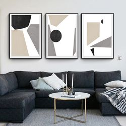Geometric Poster Abstract Modern Art Gray Wall Art Set Of 3 Prints Printable Art Large Triptych Minimal Print Office Art