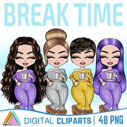 Break Time Clipart Bundle, Fashion Dolls PNG, Coffee Clipart, Curvy Girl, Planner Girl, Best Friend Clipart, Cozy Season
