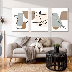 abstract poster set of 3 prints printable art abstract modern art large triptych minimal print gray wall art digital art