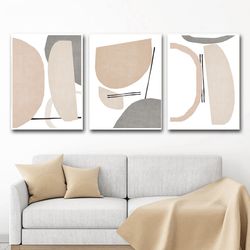 Abstract Shapes Circle Art Digital Prints Set Of 3 Beige Wall Art Minimalist Modern Poster Abstract Geometric Simple Art