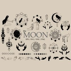 Priestess, Witch, SVG, Halloween, mystical moon, Moon phases svg, Silhouette of a girl, cutout silhouette svg file