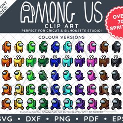 Among Us Game Clip Art Design SVG DXF PNG PDF - Over 70 Sprites Mega Bundle Plus FREE Logo & Font!