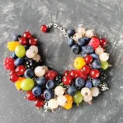 Berry bracelet polymer clay Cottagecore aesthetic jewelry Cluster bracelet