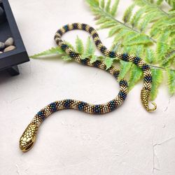 Beaded snake necklace handmade, Ouroboros necklace, Bead crochet necklace, Seed bead necklace serpent, Snake choker