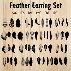 Feather Earrings SVG, Wood, Leather Earrings SVG  Template For Laser Cut, Cricut, Silhouette, etc. DXF, EPS, PNG Files