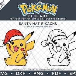 SALE: Pokemon Clip Art Design SVG DXF PNG PDF - Cute Christmas Santa Hat Pikachu Illustration Plus FREE Logo & Font!