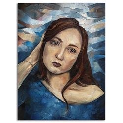 Woman Portrait Painting Girl Original Art Oil Painting on Canvas Woman Artwork Abstract Portrait Wall Art by AlyonArt
