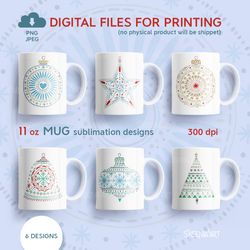 holiday bundle, 11 oz mug sublimation designs with christmas decor, png jpeg digital download
