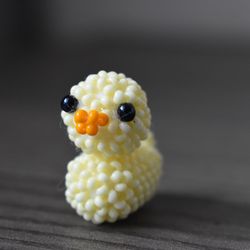 Beaded yellow duck. 3d beading. Animals made from beads.