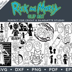 rick and morty mega clip art bundle svg dxf png pdf - over 40 unique designs bundle plus free logo & fonts!