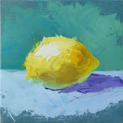 Lemon Oil Painting Citrus Original Art Fruit Small Artwork by 8"x8" by AniDoArt