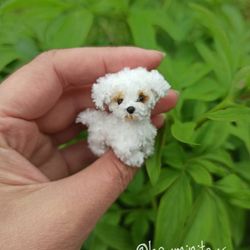 Miniature realistic maltese dog minitoy ooak puppy pet friend for doll custom dog figurine dollhouse miniatures handmade