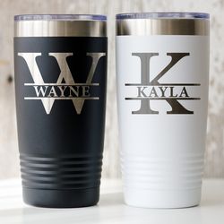 Personalized engraved Monogram tumbler cups Custom name insulated mug Customized travel mug Laser engraved cup