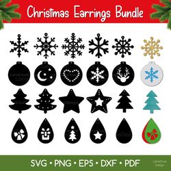 Christmas Earrings SVG Cut Files - 20 items, Christmas Jewelry Template