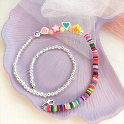 Beaded choker, Pearl choker, Pearl necklace, Beaded necklace, Rainbow necklace