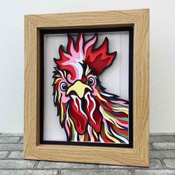 Peeking Rooster 3D Layered SVG For Cardstock/ Colorful Chicken Multilayer SVG/ Farm Animal Mandala Pop Art/ Papercraft