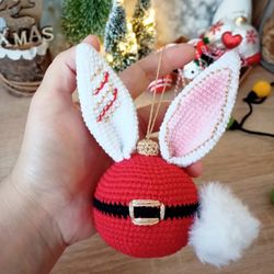 Amigurumi christmas balls, crochet cute bunny, crochet pattern christmas tree toys, Crochet pattern santa bunny