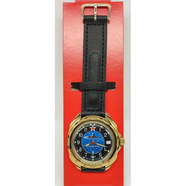 Gold-mechanical-watch-Vostok-Komandirskie-Submarine-red-star-219163-3