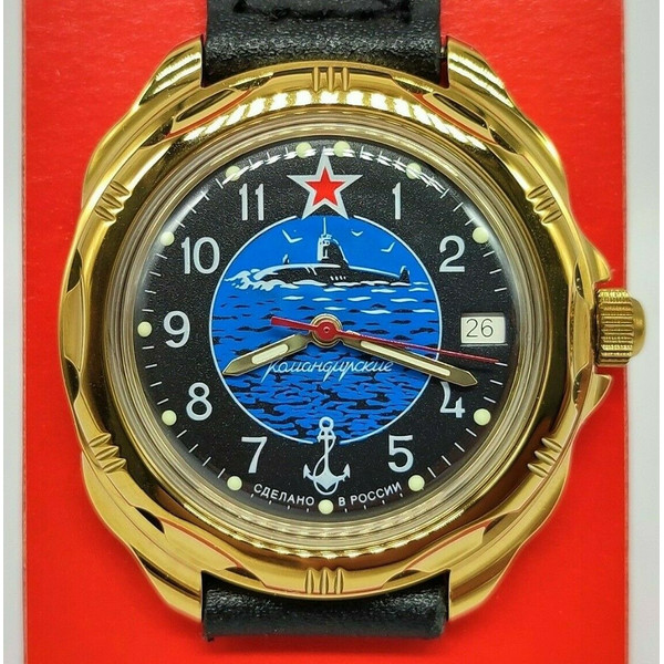 Gold-mechanical-watch-Vostok-Komandirskie-Submarine-red-star-219163-1