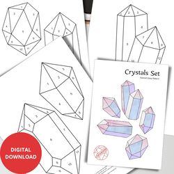 set of 5 stained glass crystal patterns, stained glass suncatcher pattern, stained glass window hangings pattern, diy