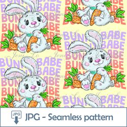 Babe Bunny Seamless pattern 1 JPG file Easter Baby rabbit Digital Paper Yellow Background Cute Hare Digital Download