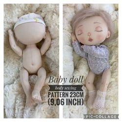 Baby doll body sewing pattern 23cm (9.06 inch), rag doll sewing pattern PDF, soft doll pattern