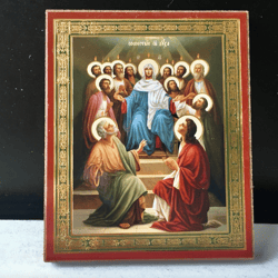 The Descent of the Holy Spirit Upon the Apostles | Lithography print mounted on wood | Size: 3,5" x 2,5"