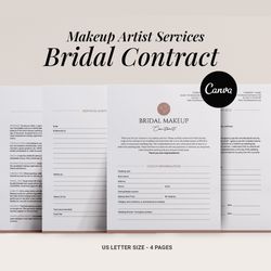 Bridal Makeup Contract Template, Wedding MUA pricelist, Editable Canva template, Freelance service business forms
