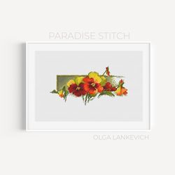 Orange Pansies  cross stitch pattern PDF and Saga