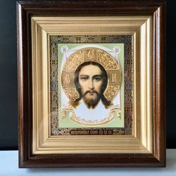 The Saviour made without hand | High quality Serigraph icon in Wooden  Box covered with Glass | 7,8" x 7" | Handcrafted