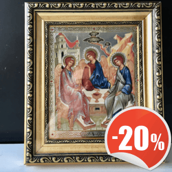 The Holy Trinity - Andrei Rublev | High quality lithography icon decorated with rhinestones | Size:  8,3" x 7"