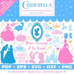 Disney Cinderella Clip Art Bundle SVG DXF PNG PDF - Over 45 Unique Designs Plus FREE Brush Set & Font!