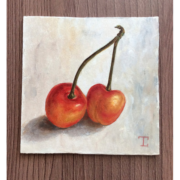 "Cherry" original wall art fruit artwork still life oil painting picture berries