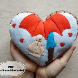 Valentines pattern, Felt pattern, Heart pattern, Valentine day ornament, Valentines day decor, Valentines day gift