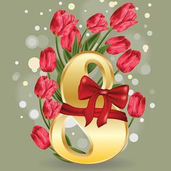8 march greetings card with tulips
