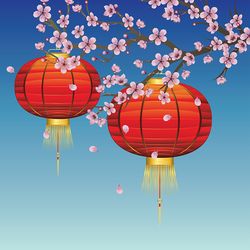 Chinese Lantern with Sakura Branch