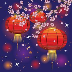 chinese new year card with bull and flowers illustration