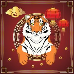 Decorative Chinese new year card with cute tiger illustration