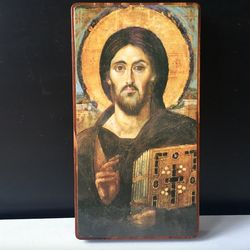 Christ Pantocrator icon | Print mounted  on wood | Made in Russia | Size:  7,5" x 4 "x 0,8"