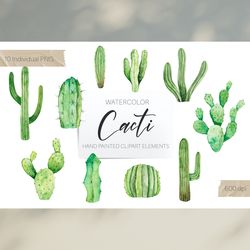 Watercolor Cacti Clipart / Watercolor Cactus Clipart / Botanical Cacti Plant Clipart / Desert Plant / Mexican / PNG