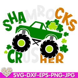 Crushing Shamrocks Monster truck St. Patricks Day Clover boy  digital design Cricut svg dxf eps png ipg pdf, cut file