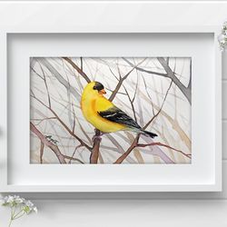 American goldfinch 8x11 inch original watercolor bird painting art by Anne Gorywine